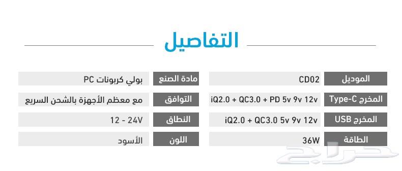 (متوفر) شاحن سيارة منفذين 36 واط