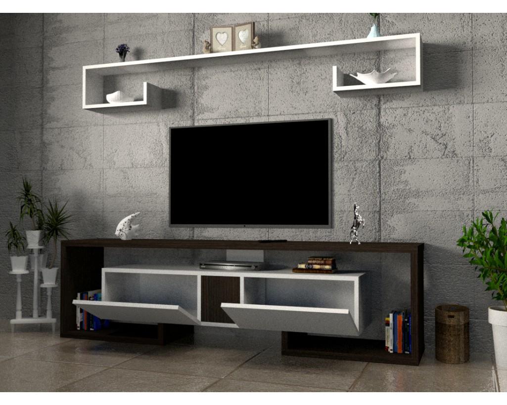طاولة تلفزيون SHTV34 ابيض وبني محروق