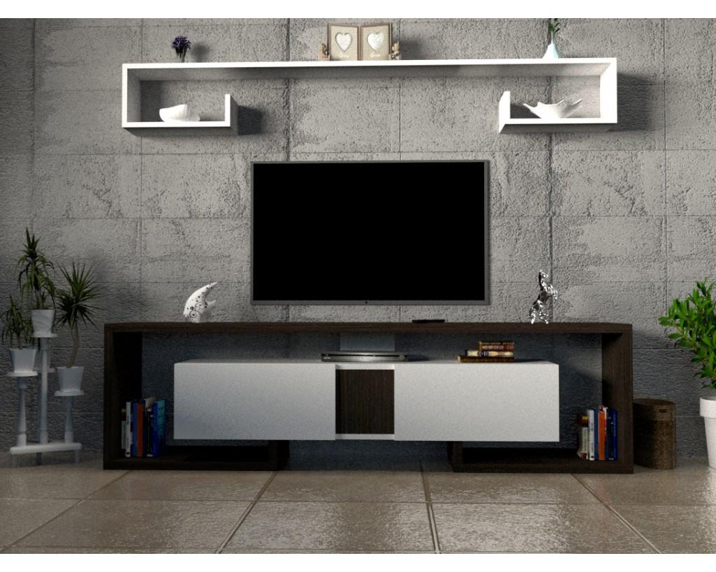 طاولة تلفزيون SHTV34 ابيض وبني محروق